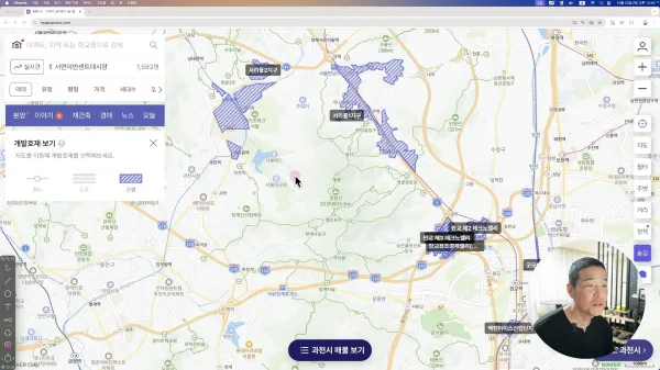 서리풀지구 인근 개발 모습. 오른쪽 과천과천지구와 아래 판교2테크노밸리가 보인다