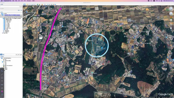 파주시 월롱면 위전리 영도초 인근 모습. 붉은 선이 월롱역과 통일로다